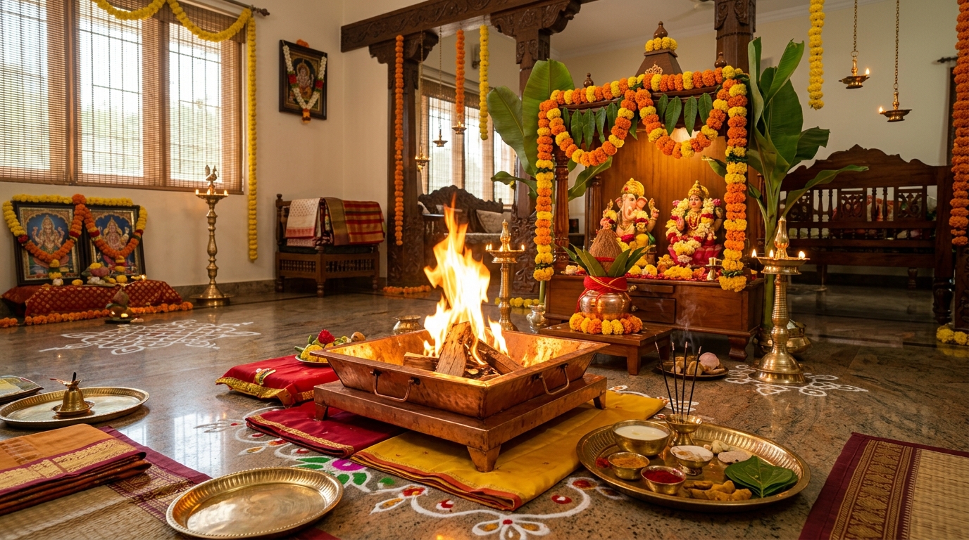 Vedic Havan Kund and Hindu Pandit in Bangalore performing home puja