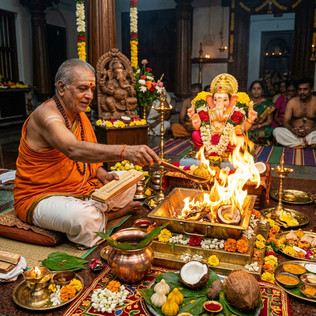 Ganesh Puja & Ganapati Atharvashirsha - Maha Ganapati homam chanting Atharvashirsha for swift removal of all obstacles