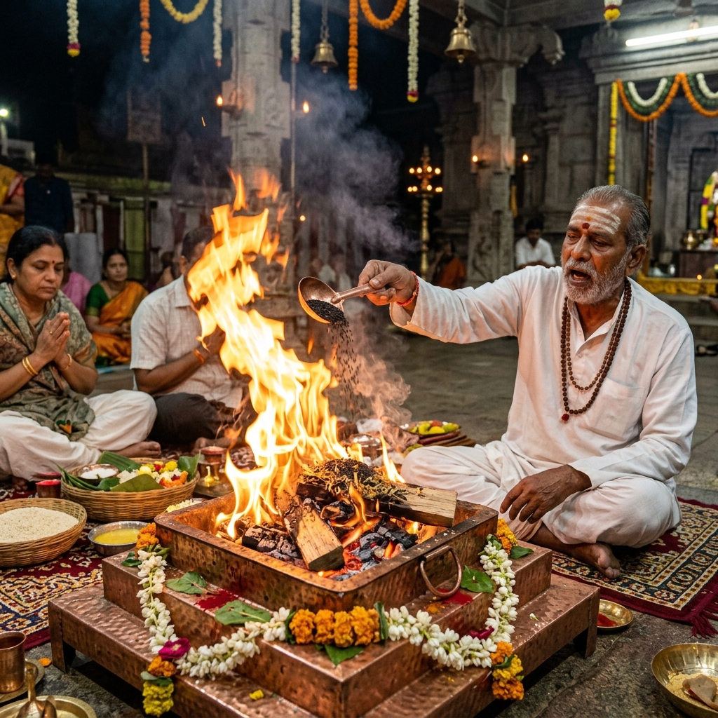 Kaal Sarp Dosh Nivaran Puja - Targeted Rahu-Ketu and Sarpa Suktam havan with black sesame and medicinal herbs