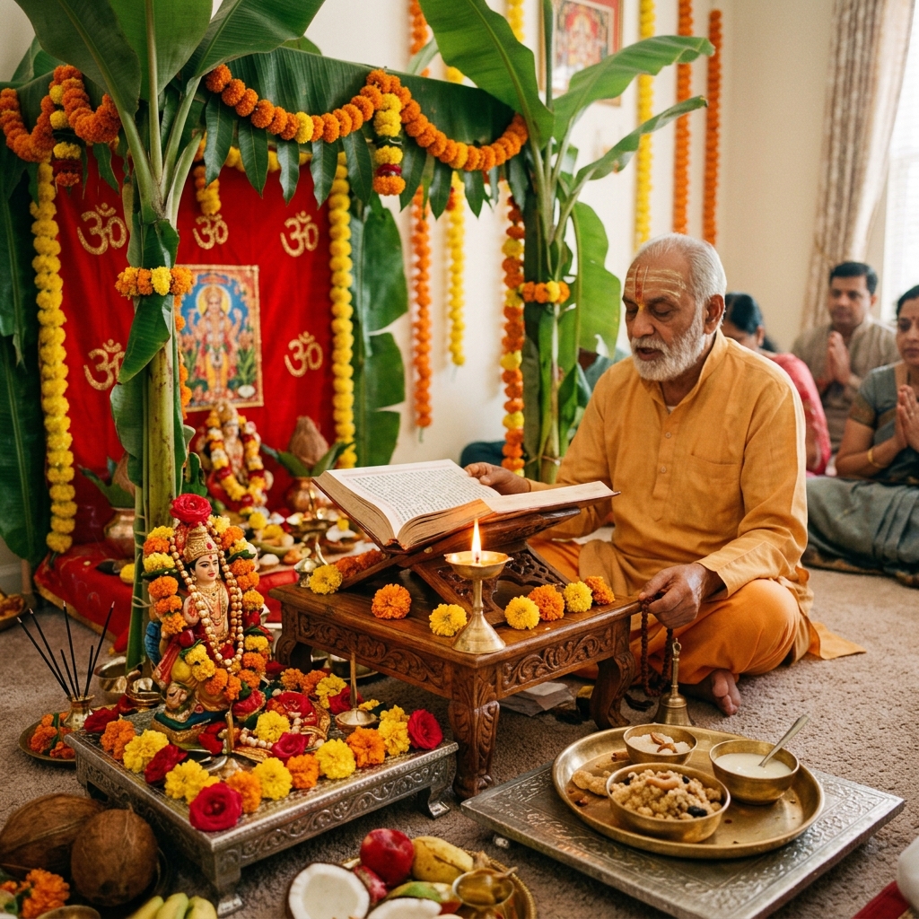 Satyanarayan Puja & Katha - Recitation of sacred Satyanarayan Katha with traditional roasted wheat Panjiri bhog