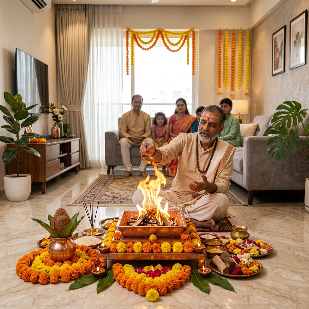 Vastu Shanti Puja - Directional Vastu pacification homam filling the residence with harmonious energy